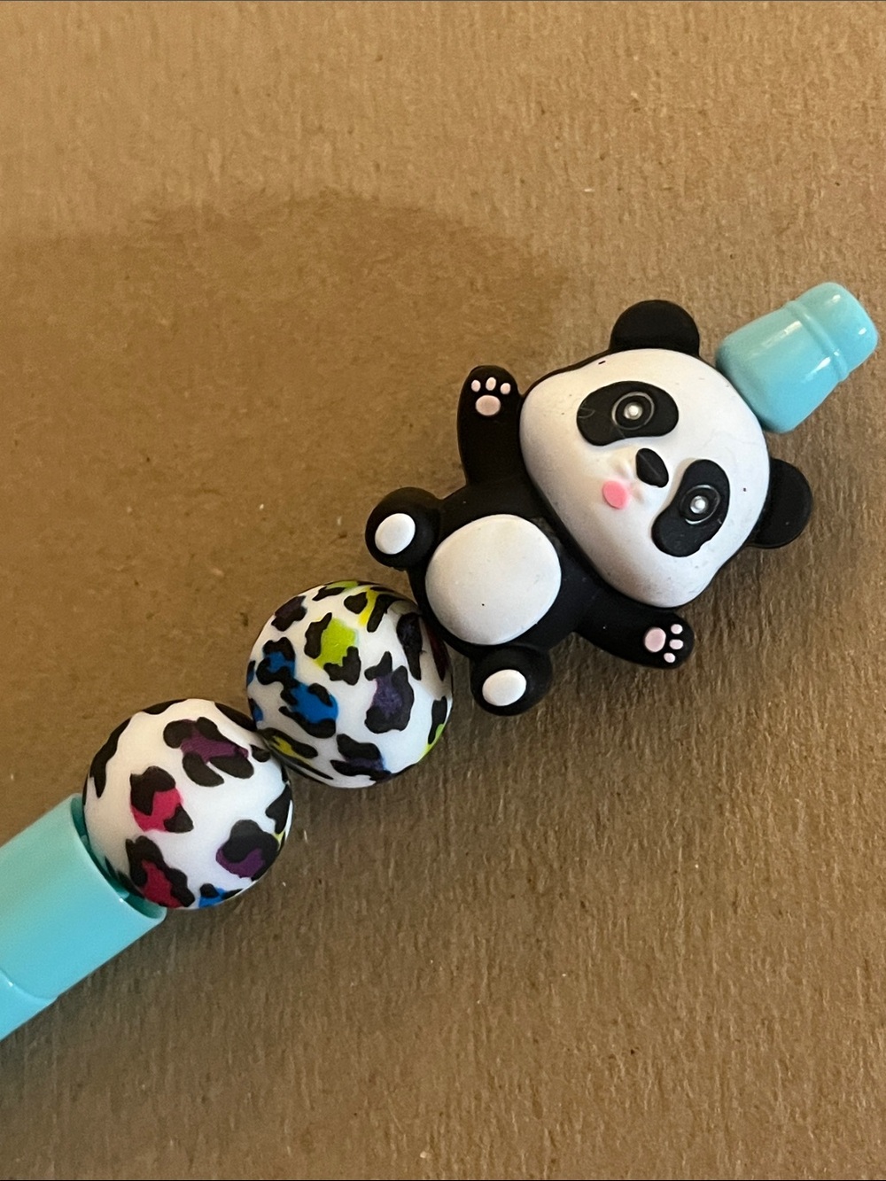 Panda Beaded Novelty HandmadePen - Black & White with Aqua Accent Great gift 73